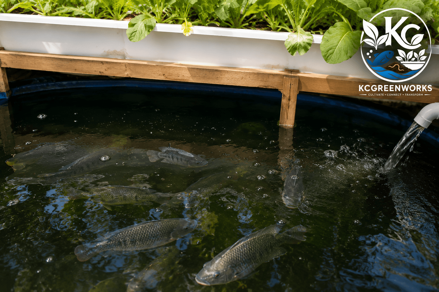 Tilapia fish inside an aquaponics tank