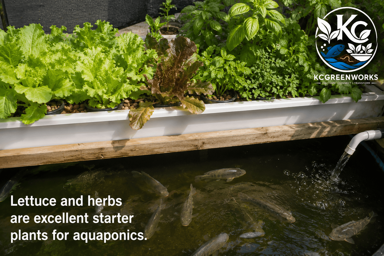 Leafy greens growing inside a DIY aquaponics system