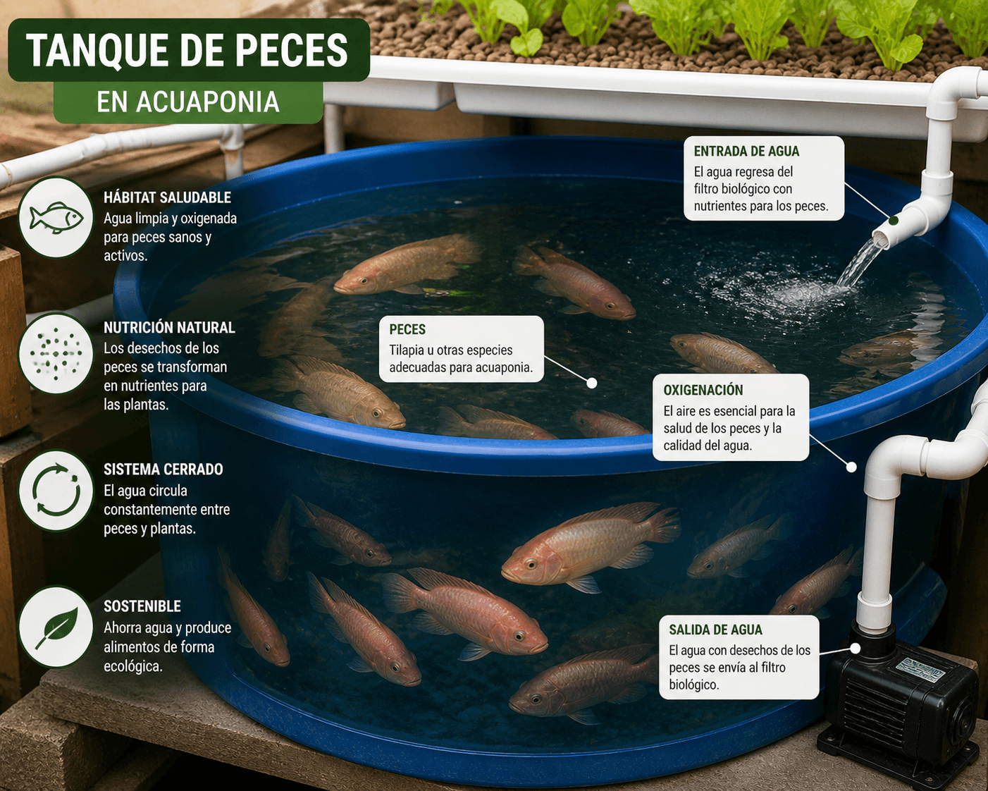 Tanque de peces para sistema acuapónico casero