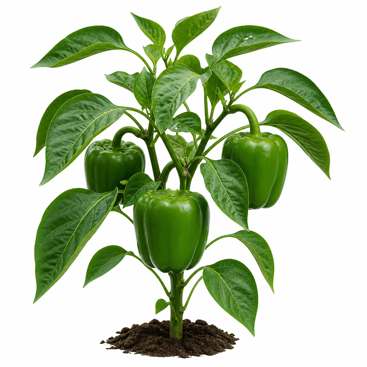 Planta de pimiento verde creciendo en huerto casero