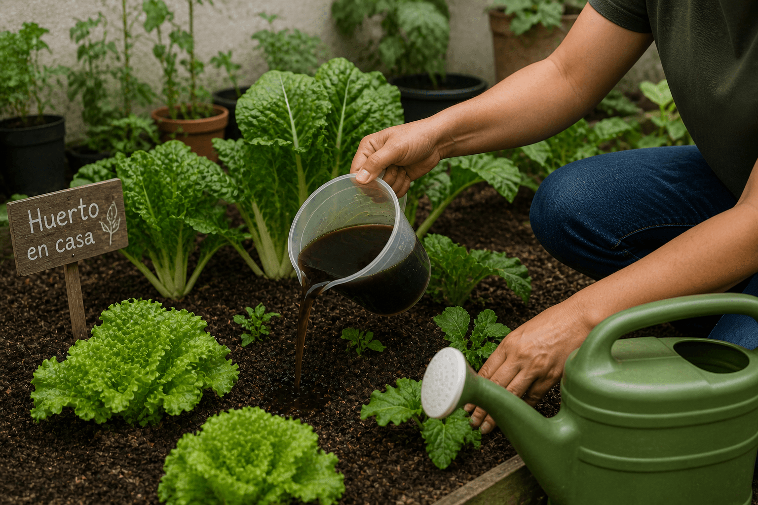 Aplicación de lixiviado de lombriz diluido en plantas